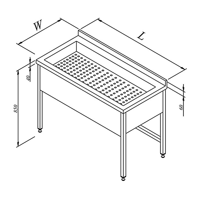 Öztiryakiler Süzme Havuzlu Çalışma Tezgahı, 140x60 cm, Paslanmaz Çelik - 1