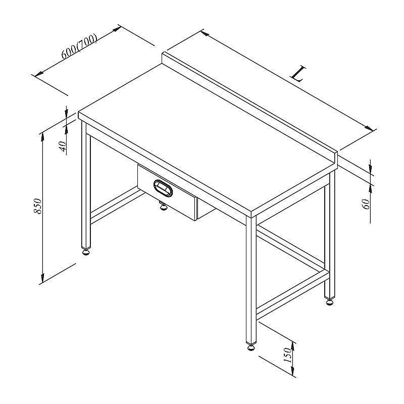 Öztiryakiler Tek Çekmeceli Sırtlı Çalışma Tezgahı, 120x60 cm, Paslanmaz Çelik - 1