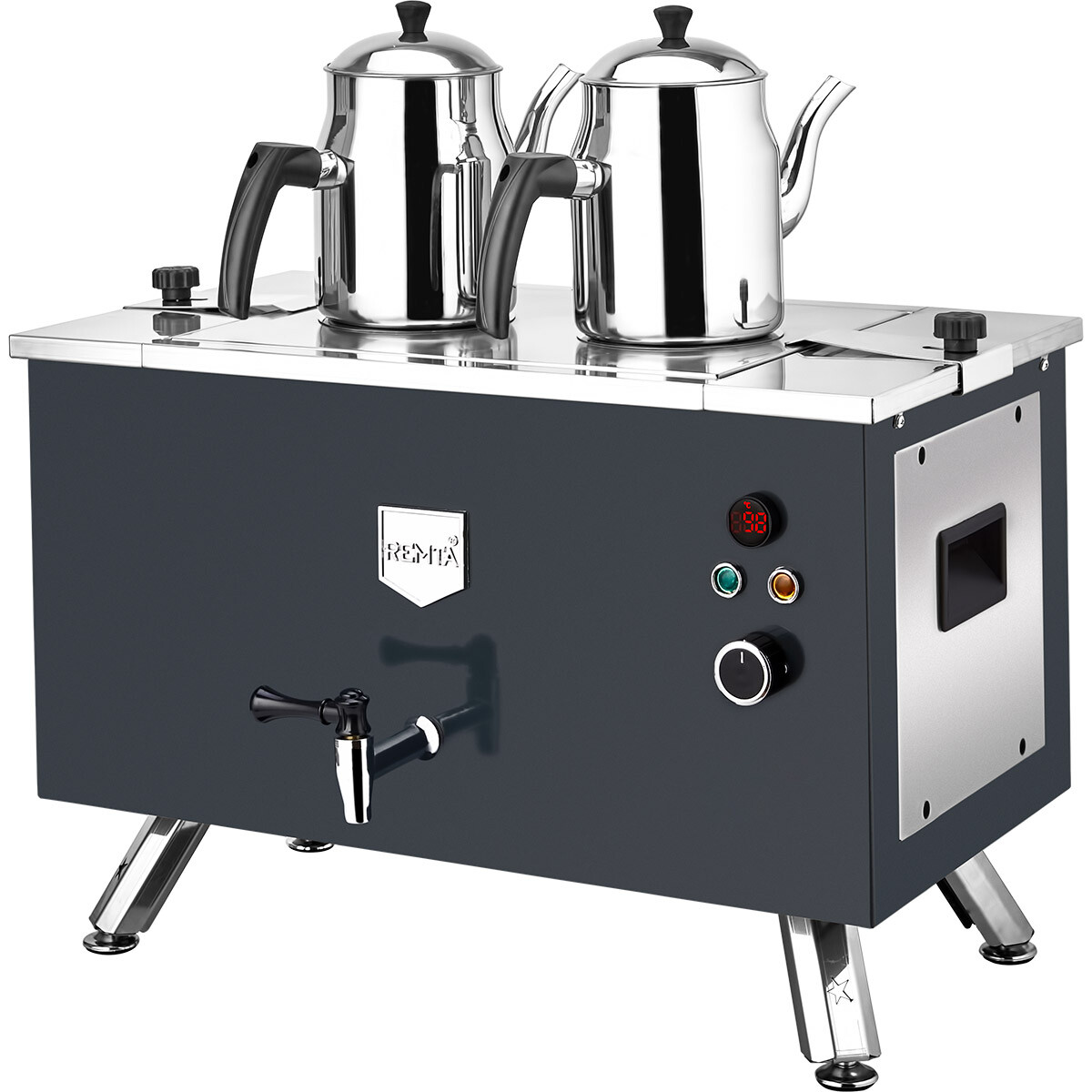 Remta EP02(L) Çift Cidarlı 2 Demlikli Elektrikli Çay Ocağı, 20 Lt, Siyah - Remta