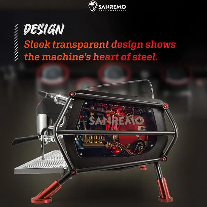 Sanremo Racer Naked Multiboiler Tam Otomatik Espresso Kahve Makinesi, 2 Gruplu, Siyah-Kırmızı, 877x680x534 mm. - 4
