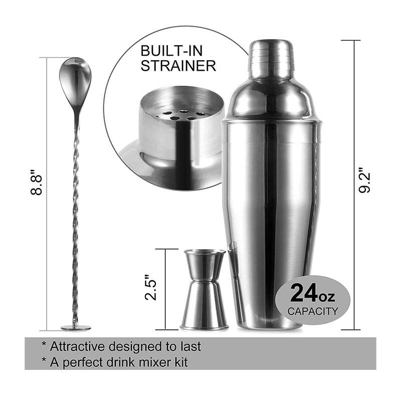Vosco VSC-K3 3 Parça Bar Kokteyl Seti, Paslanmaz Çelik, 750 ml - 4