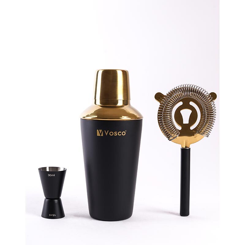 Vosco VSC-K3G 3 Parça Golden Bar Kokteyl Seti, Gold Siyah - 1