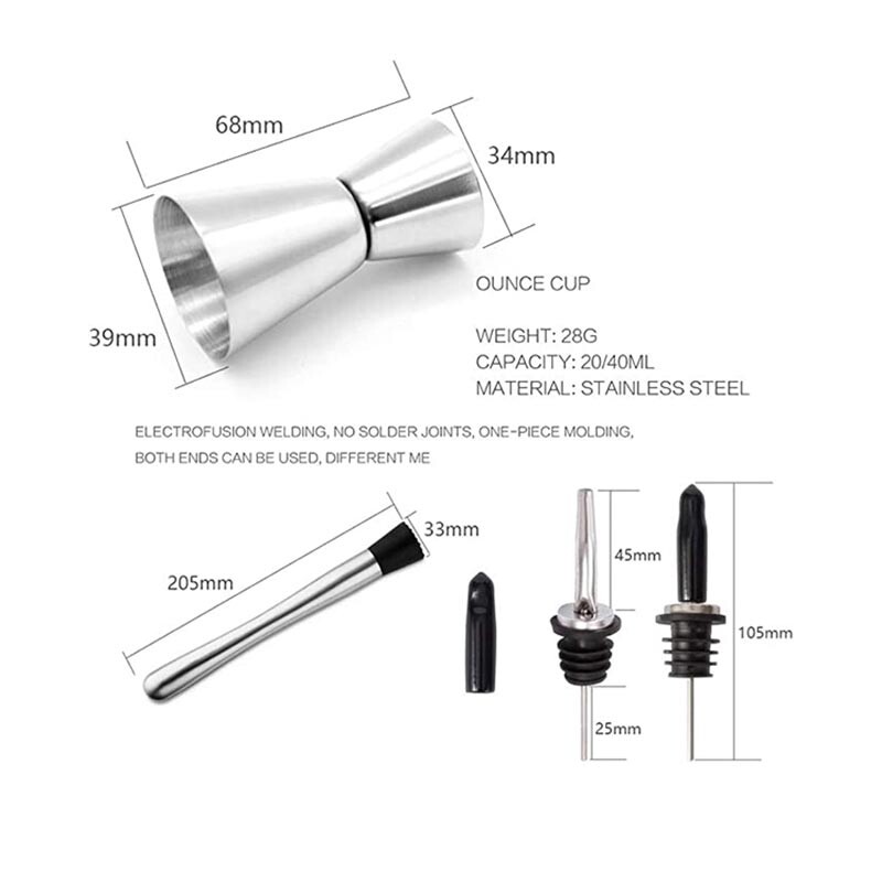 Vosco VSC-K6 6 Parça Bar Kokteyl Seti, Paslanmaz Çelik, 750 ml - 3