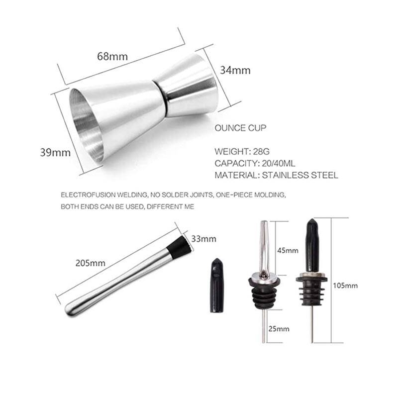 Vosco VSC-K6 6 Parça Bar Kokteyl Seti, Paslanmaz Çelik, 750 ml - 3