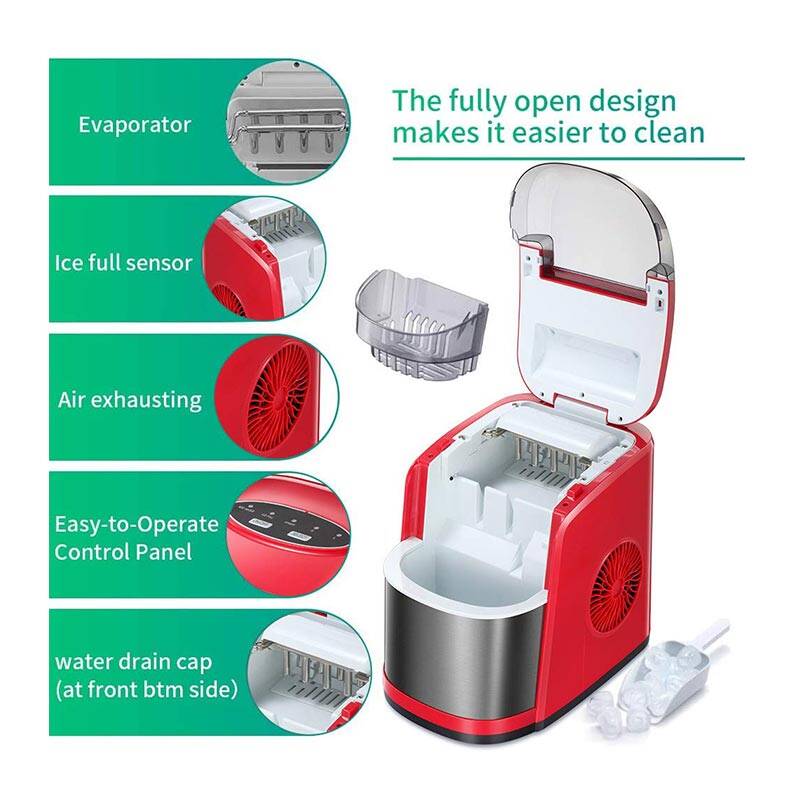 Vosco VSCB-12B Hazneli Ev Tipi Parmak Buz Makinesi, 12 kg/gün Kapasiteli, Ultra Sessiz, Kırmızı - 2