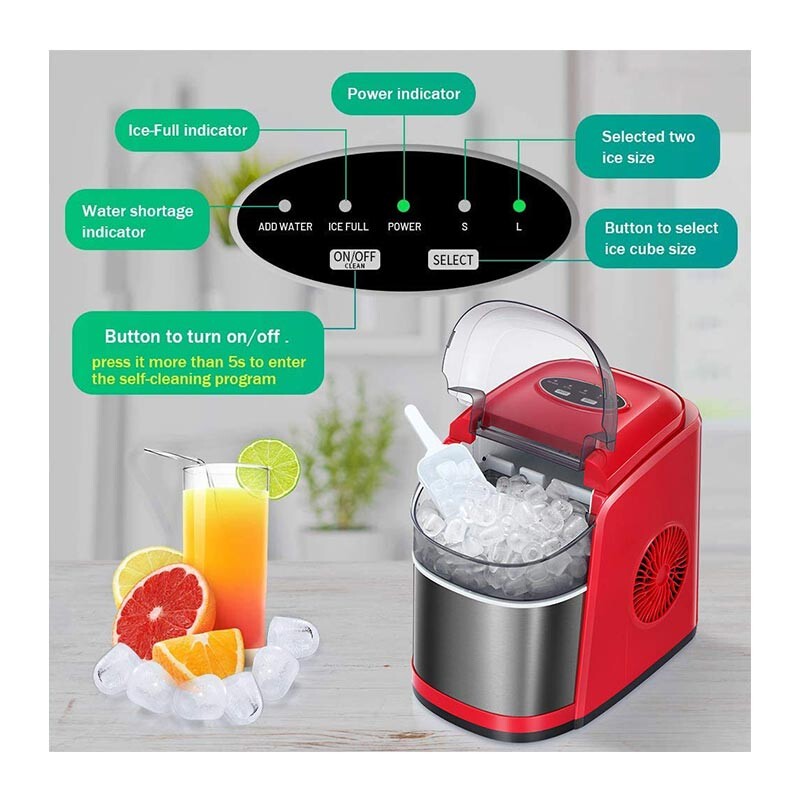 Vosco VSCB-12B Hazneli Ev Tipi Parmak Buz Makinesi, 12 kg/gün Kapasiteli, Ultra Sessiz, Kırmızı - 3