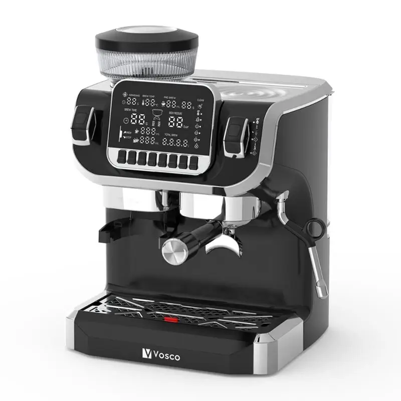 Vosco VST-520ECS Öğütücülü Barista Espresso Kahve Makinesi, 1 Gruplu, 2 Lt. Su Tankı, Siyah - 1