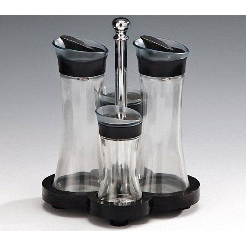 Zicco 8414 Standlı Yağlık Sirkelik Tuzluk Biberlik Takımı, 4'lü Set, Siyah, 150 cl - 1