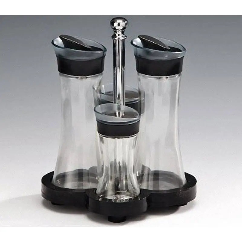 Zicco 8414 Standlı Yağlık Sirkelik Tuzluk Biberlik Takımı, 4'lü Set, Siyah, 150 cl - 1