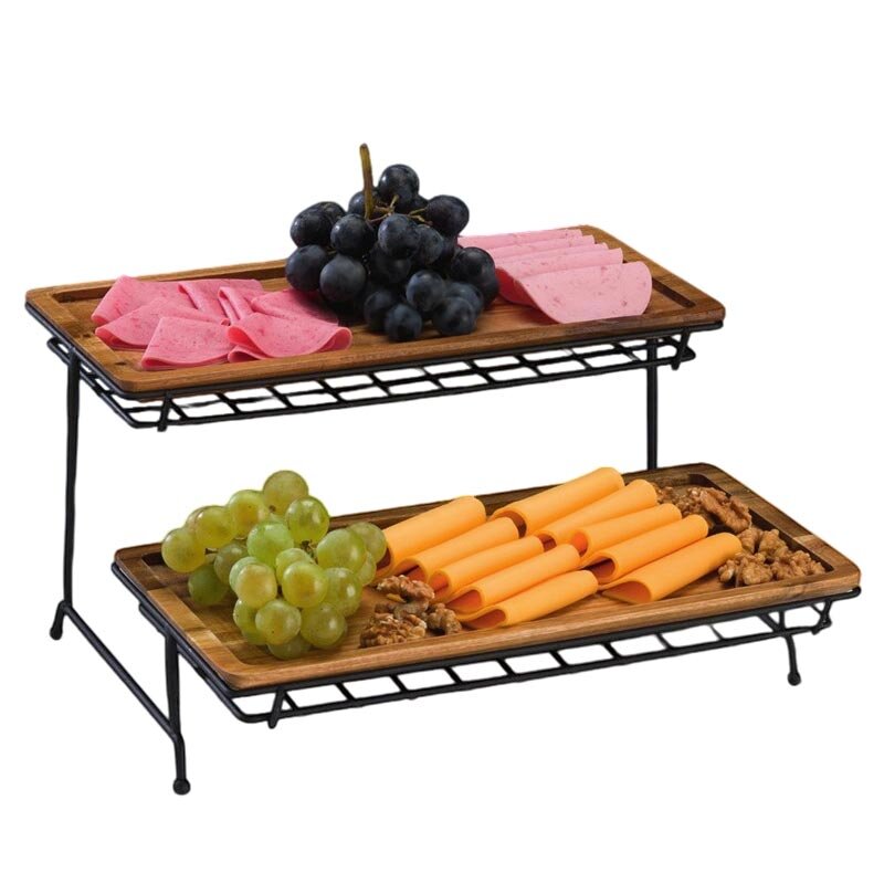 Zicco CH-034 Ahşap Teşhir Standı, Metal Ayaklı, 2 Katlı, 35x35x18 cm - Zicco