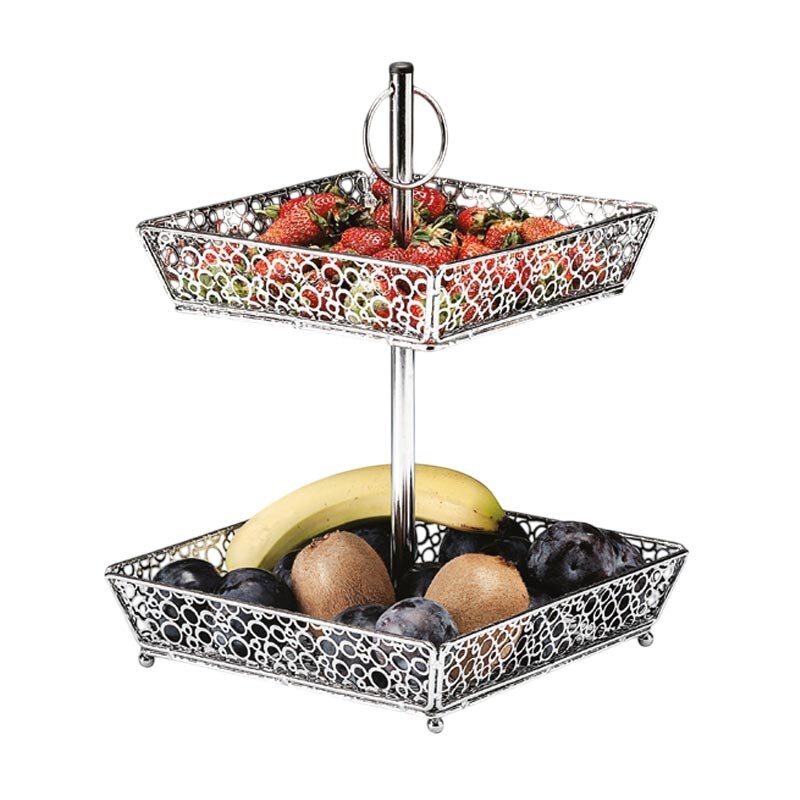 Zicco CS-128101 Geometrik Desenli Tel Meyvelik, 2 Katlı, Krom Kaplama, 25x35 cm - Zicco