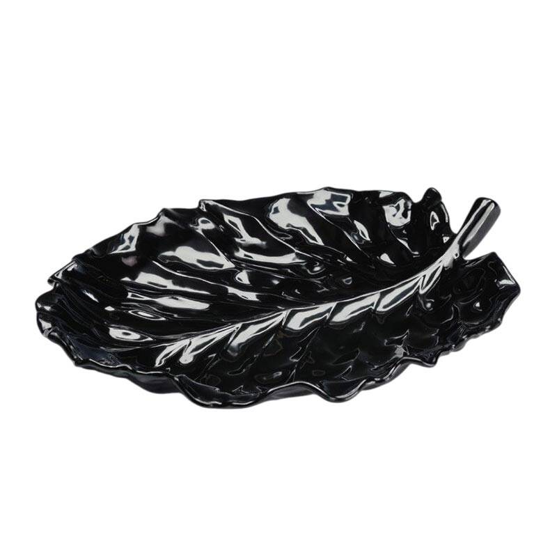 Zicco K-2800 Teşhir Tabağı, Yaprak Model, Melamin, Siyah, 43x34 cm - 1