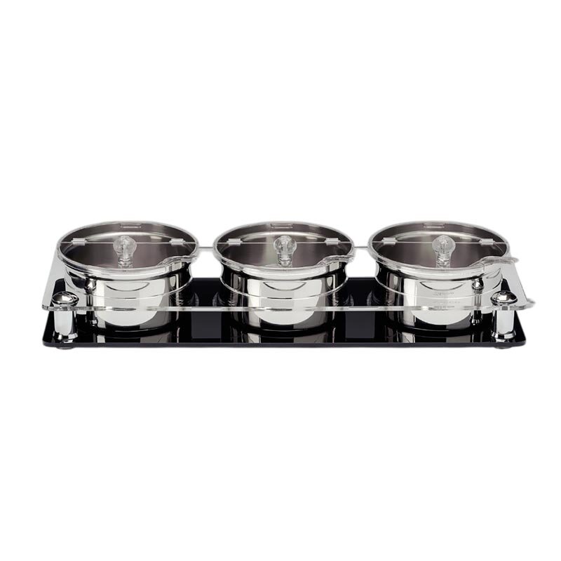 Zicco ZCP-667 Sosluk Reçellik Standı, Çelik Kaseli, Polikarbon Kapaklı, 3'lü Set, 17.5x49x8.5 cm - Zicco