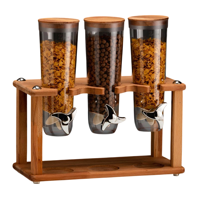 Zicco ZCP-783 Cornflakes Aleti, Ahşap Standlı 3 Hazneli, 20x40x43 cm - Zicco