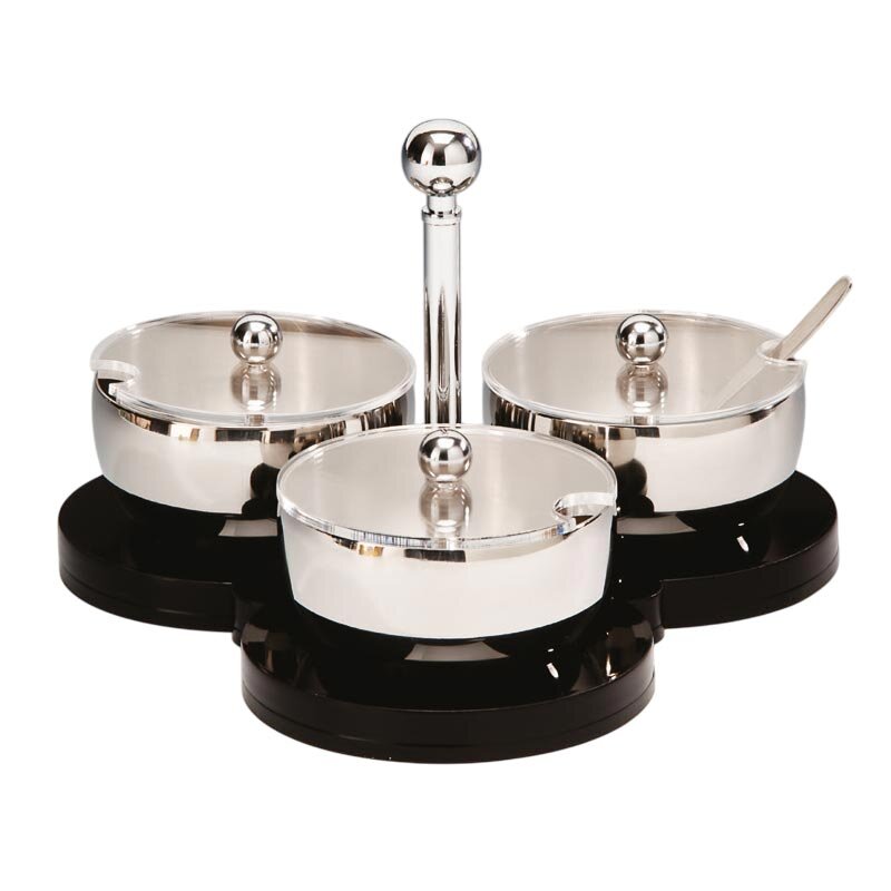 Zicco ZKC-06 Kapaklı Yuvarlak Baharatlık, 3'lü Set, Akrilik Standlı - Zicco