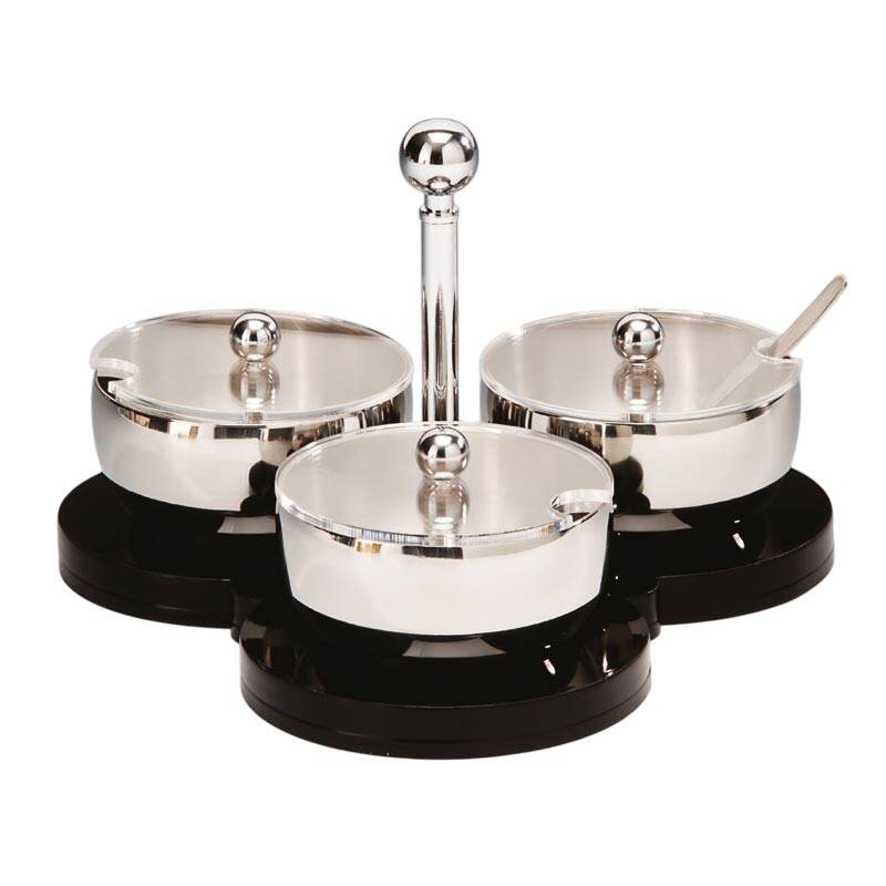 Zicco ZKC-06 Kapaklı Yuvarlak Baharatlık, 3'lü Set, Akrilik Standlı - 1