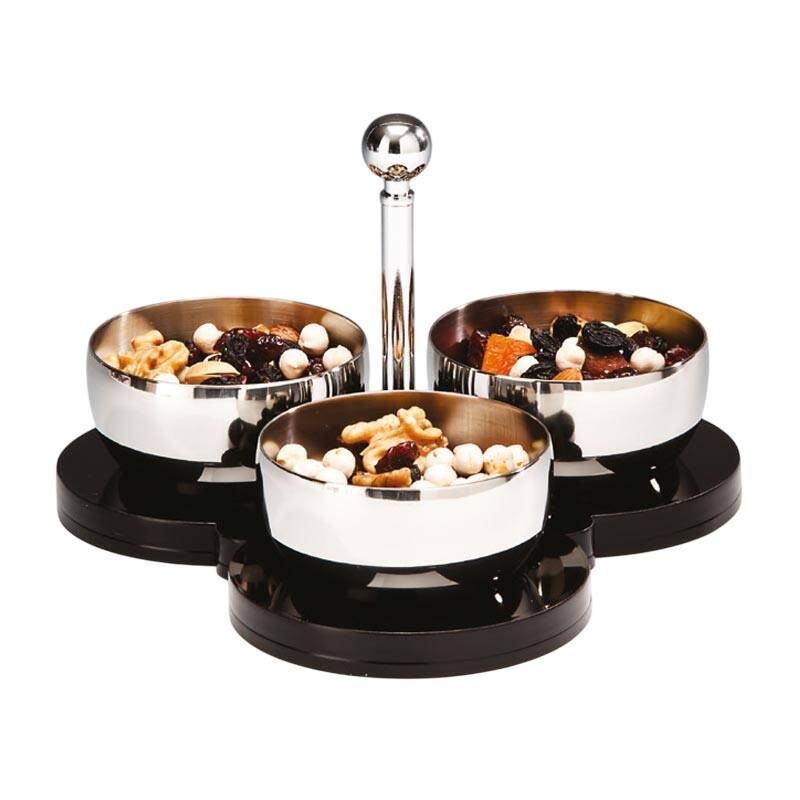 Zicco ZKC-07 Çelik Çerezlik, Siyah Akrilik Standlı, 3 Bölmeli - 1